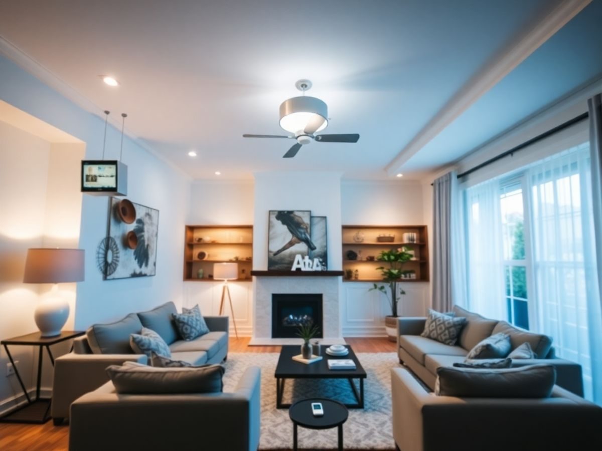 Interior modern de locuință cu tehnologie de automatizare.