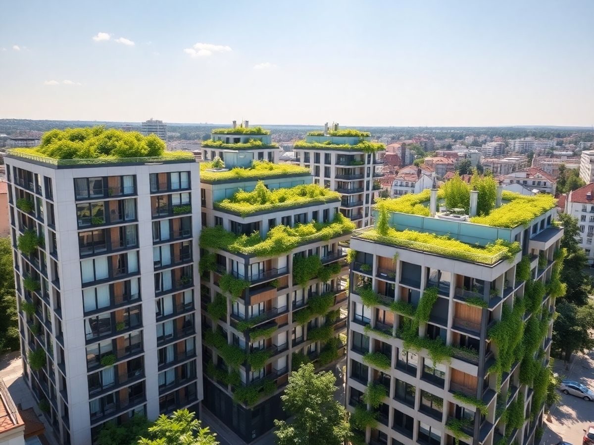 Clădiri moderne verzi, inovatoare, peisaj urban românesc.