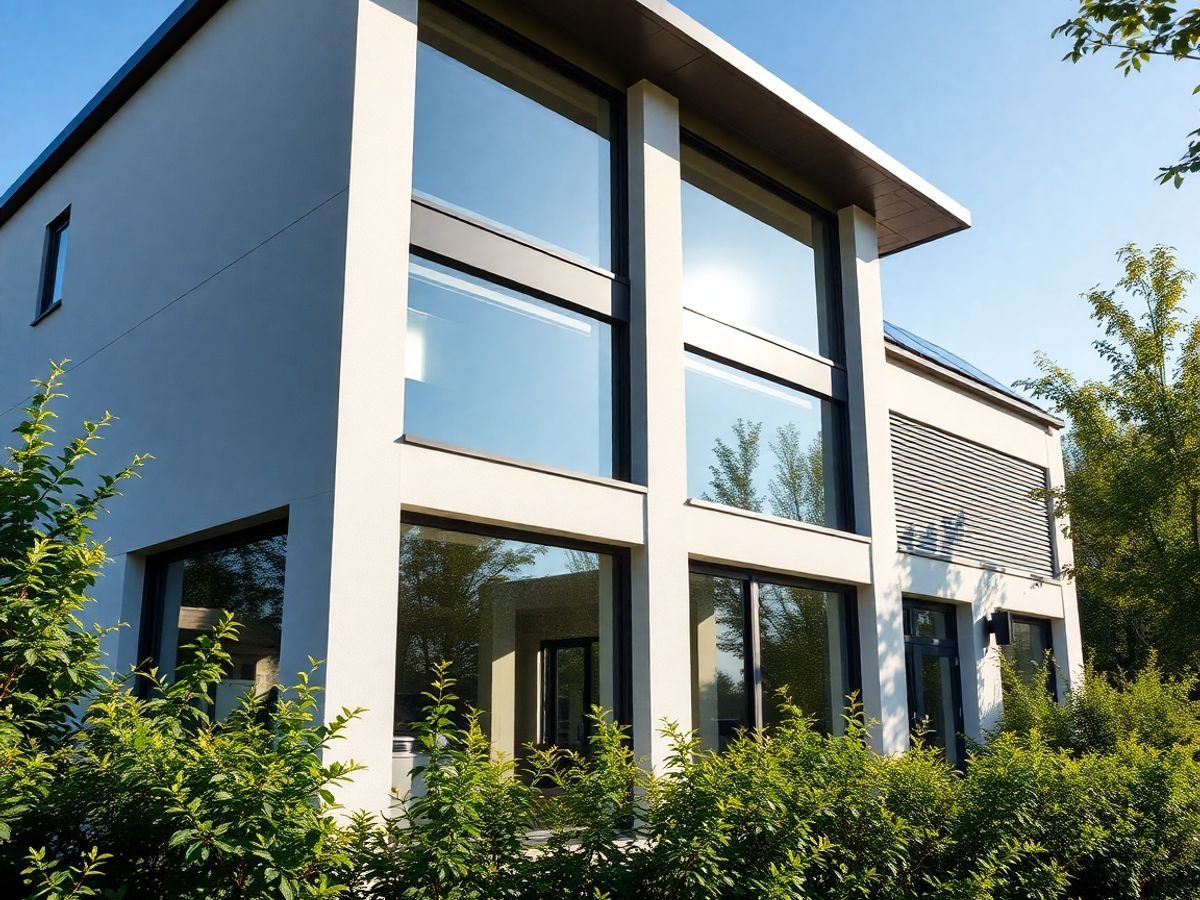 Casă modernă verde, energie solară, design eficient